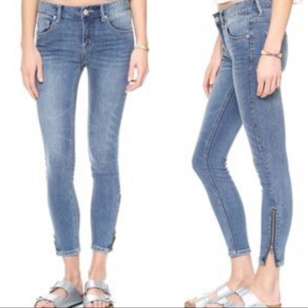 Free People High Waisted Skinny Jeans side zip hem